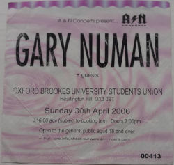 Gary Numan Oxford Ticket 2006